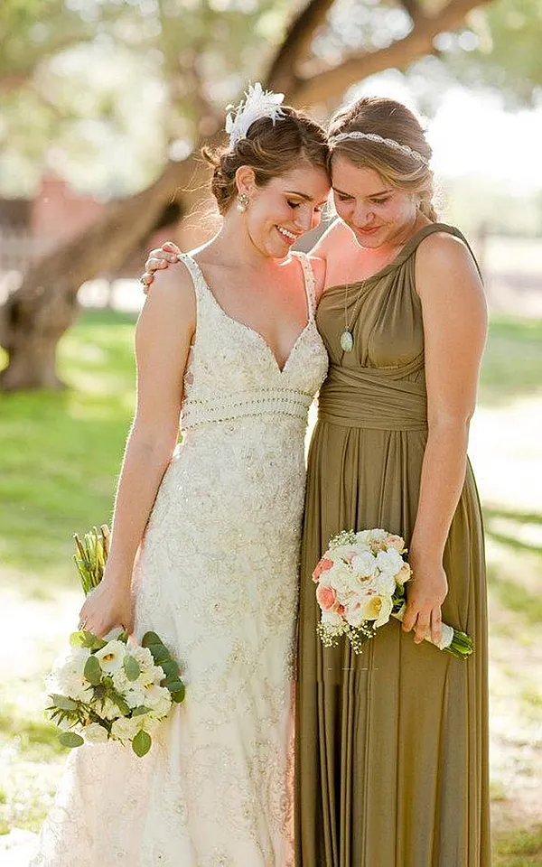 Washed olive green bridesmaid cheap dresses