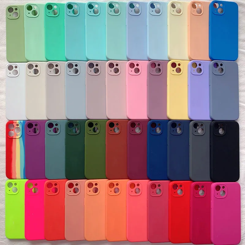 Étuis de téléphone en silicone liquide de mise à niveau d'objectif pour iPhone 14 Pro Max 14Plus 13 12 Mini 11pro Xr Xs 8 7 6s Plus Doublure de conception de luxe en fibre 3-en-1 Coque antichoc anti-rayures