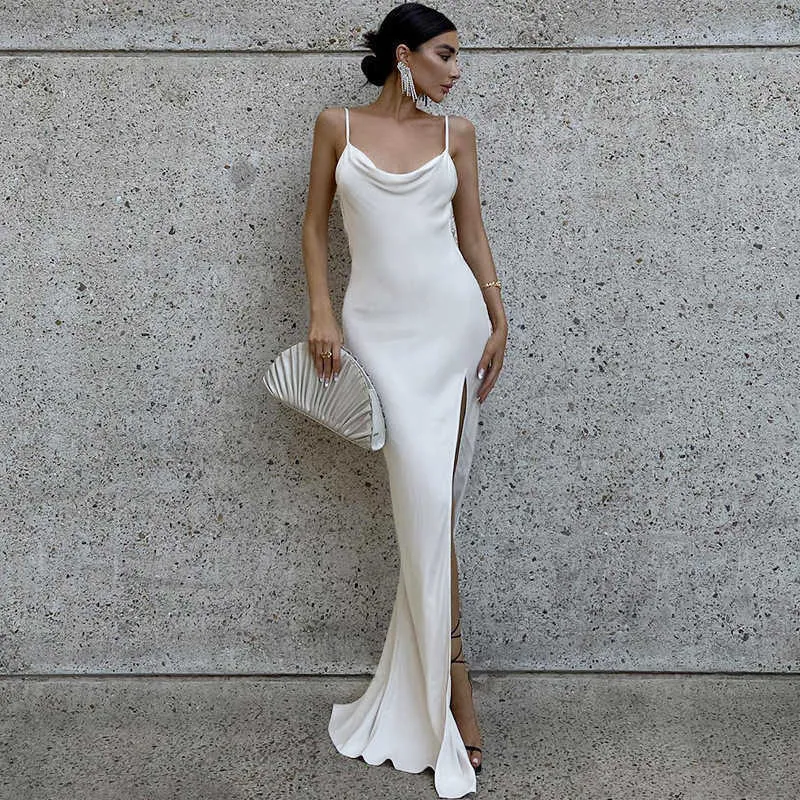White Maxi Party Dress with Slit and Spaghetti Straps, Pleated Sheath  Silhouette, Backless Pullover Spandex Dress for Spring from Dhgate Urban  Sexy Dresses - price 9.71