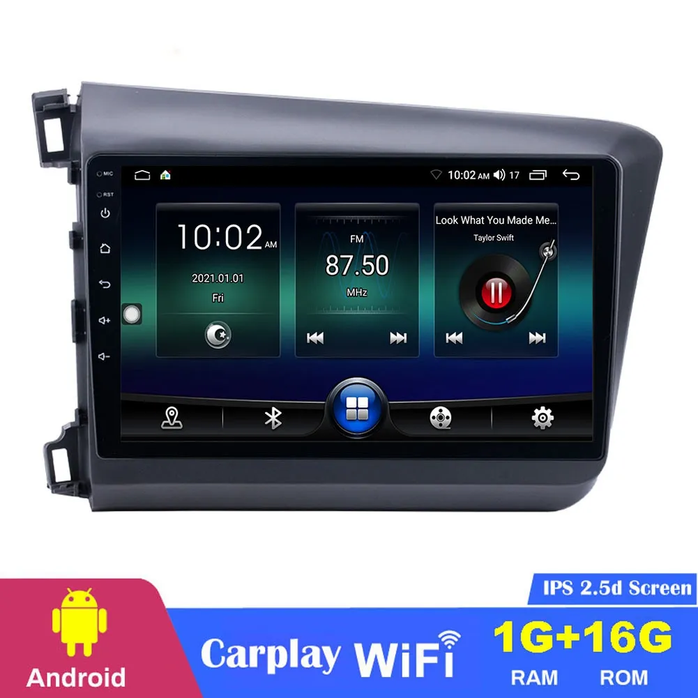 10,1 pouces Android Car DVD Player Subwoofer Système audio Radio stéréo pour Honda Civic 2012-2013