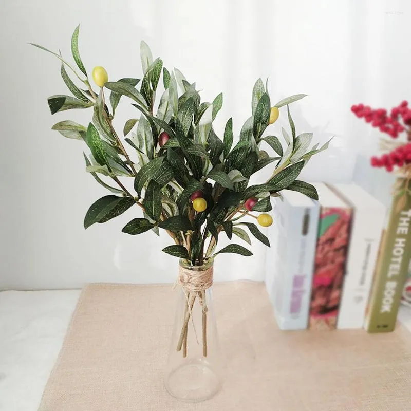 Decorative Flowers 3pcs/set Artificial Olive Tree Branches With Fruit Leaves For Home Party Wedding DIY Decoration Plants Wreath