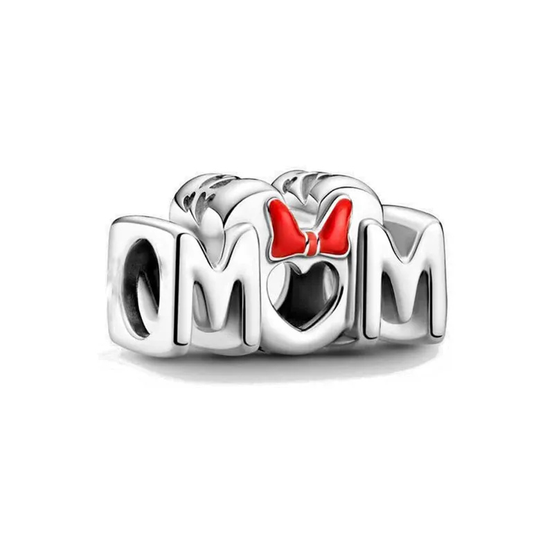 Fascino a forma di cuore alla moda Amore eterno Mamma Pavimenta Ciondolo lucido Perline Fit Charms Pandora originali Braccialetti color argento Gioielli fai da te