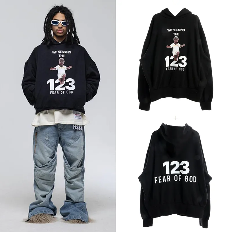 RRR123 Felpe con cappuccio vintage Black God Print Felpa con cappuccio da uomo Felpe oversize Felpa con cappuccio pesante Donna Uomo Unisex Winter Fleece Pullover taglie forti