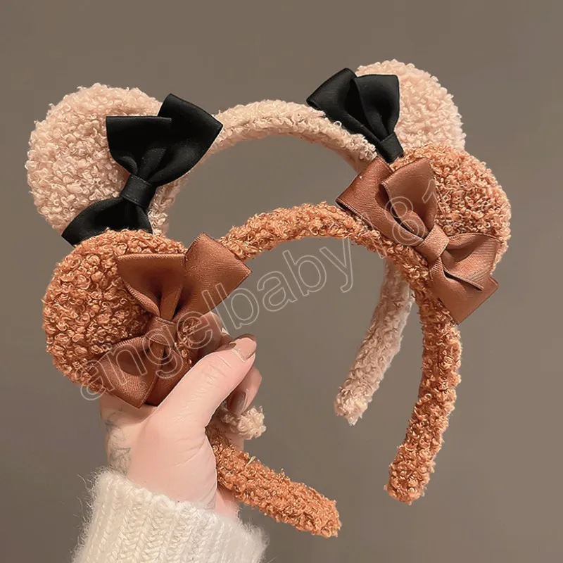 Fascia per capelli con orecchie da orso carino per bambini per ragazze fascia per capelli con fiocco in peluche bella fascia per capelli lavata da donna accessori per capelli alla moda