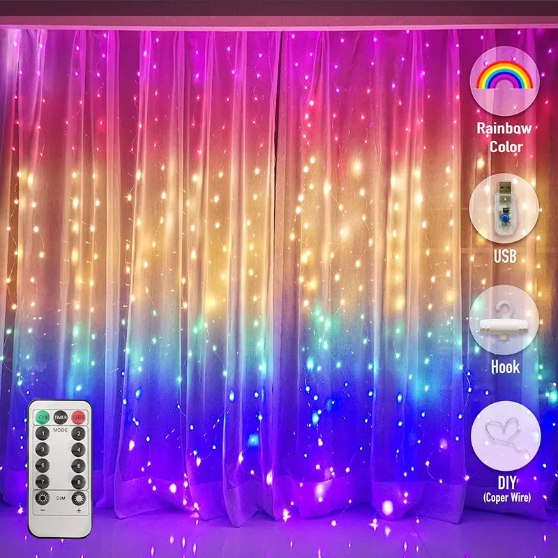 Светодиодная занавеска струна световой гирлянды Рождественская спальня Оконные огни USB с питанием 8 рабочих режимов