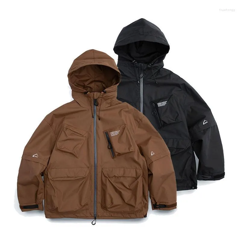 Męskie kurtki dla mężczyzn Mężczyźni multi-kieszeni Japan Streetwear Fashion Outdoor Loose Hooded Cargo Kurtka Cityboy Windbreaker Fat Mężczyzna