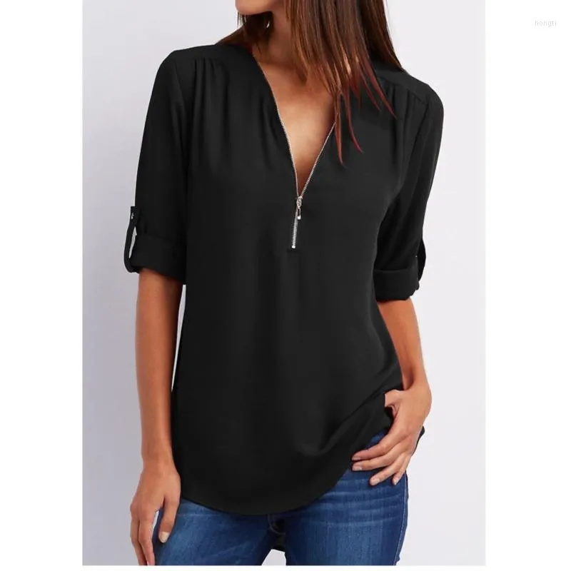 Blouses pour femmes femmes chemises été automne décontracté col en v en mousseline de soie Blouse haut Camisa Feminina à manches longues noir blanc dames chemise