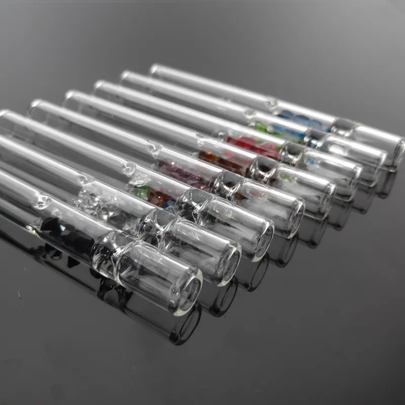Colorful Pyrex Thick Glass Pipes Diamond Decoration Dry Herb Tobacco Filter Smoking Handpipes Cigarette Holder Catcher Taster Bat One Hitter Mouthpiece DHL