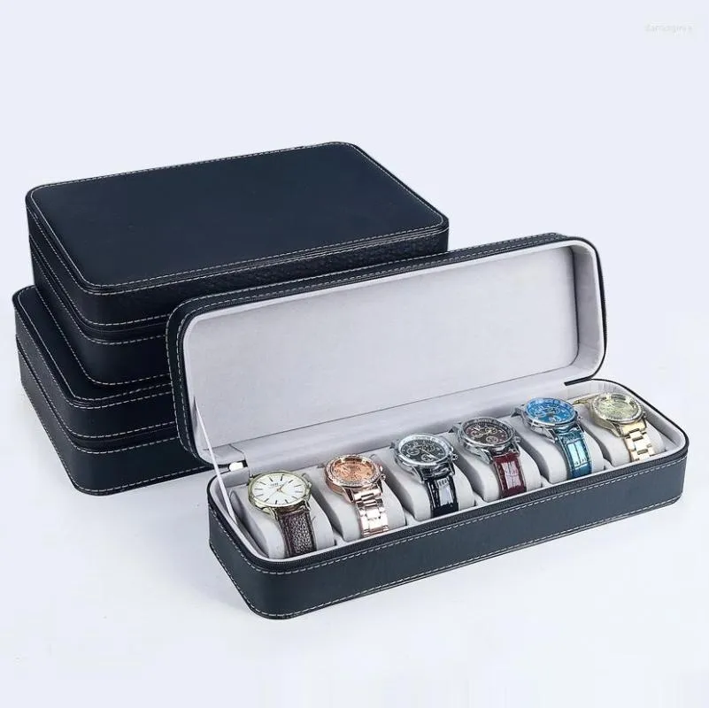 Watch Boxes 12 Slot Box Stand Men Portable Zipper Display Case Holder Storage Faux Leather Gift Jewelry Black