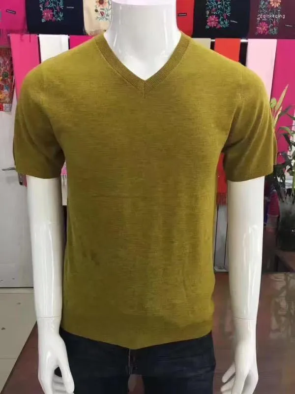 Men's Sweaters Specials Goat Cashmere Men's Vneck Short Sleeve Spring Autumn Thin Sweater Pullover Solid Color 170/84A-185/96A