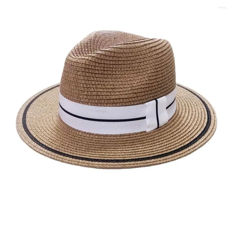 Chapéus largos e arco vintage panamá chapéu de verão sol para mulheres homem palha de praia jazz chapau femme 2022