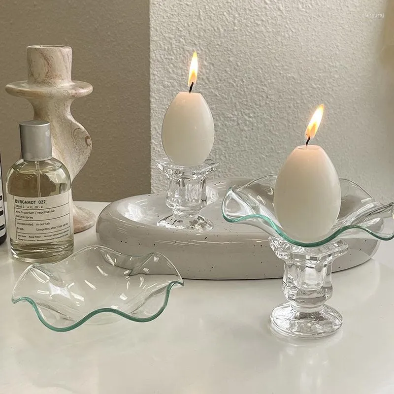 Ljusstake Dekorativa glasavsmalnande hållare klart Tealight Candlestick för bordets mittstycken Nyhets äggformade doftande doftande