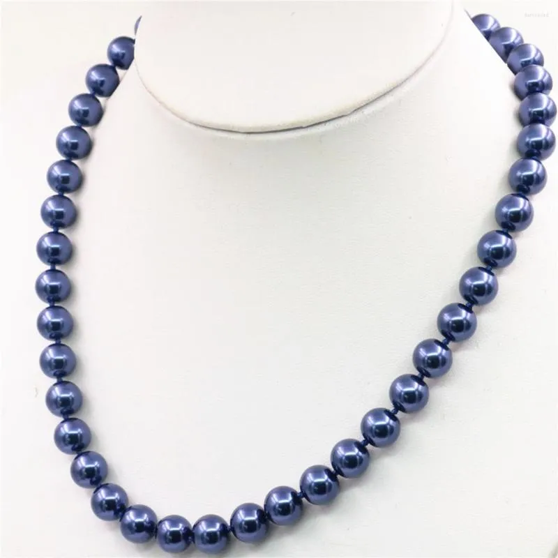 Kedjor diy 10mm södra mörkblå skal pärla runda halsband pärlor hand gjorde kvinnor tjej choker artiklar smycken för