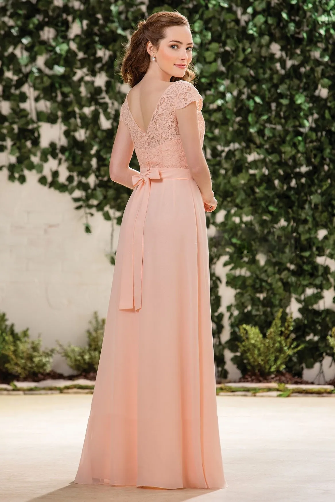 Peach Chiffon A Line Bridesmaid Dress Long V Neck Cap... From 68,68 €