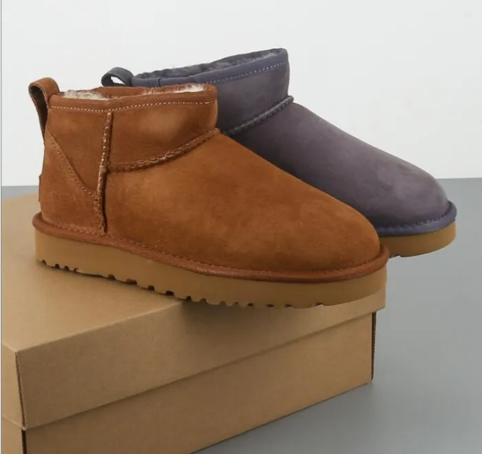 Modne klasyczne super krótkie kobiety śnieżne buty śniegowe Keep Warm Bot Man Women Women Sheepskin Plush Casual Strate Boots z kartą kosza na śmieci Piękny prezent Bezpłatne przeładowanie