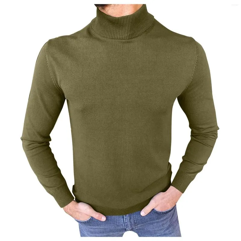 Pulls pour hommes couleur verte pull hommes pull à col roulé décontracté à manches longues marque hommes intérieur tricoté 2022