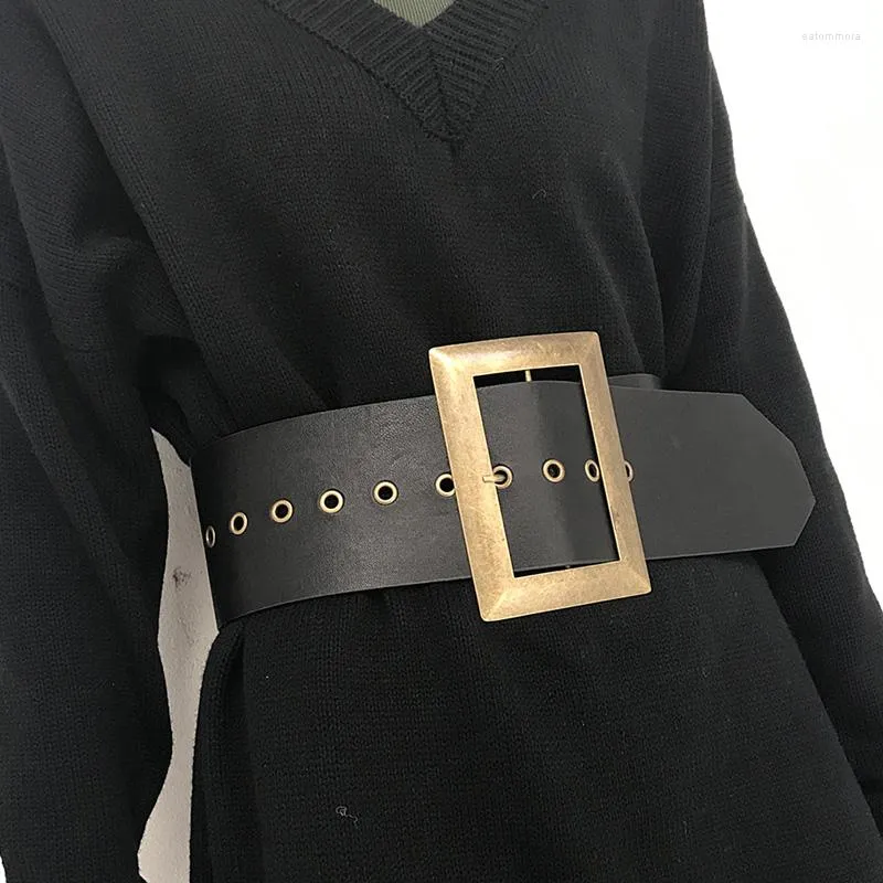Cinture Moda Punk Cintura vintage in metallo con fibbia grande in ecopelle fascia larga da donna per cintura in vita sottile decorazione