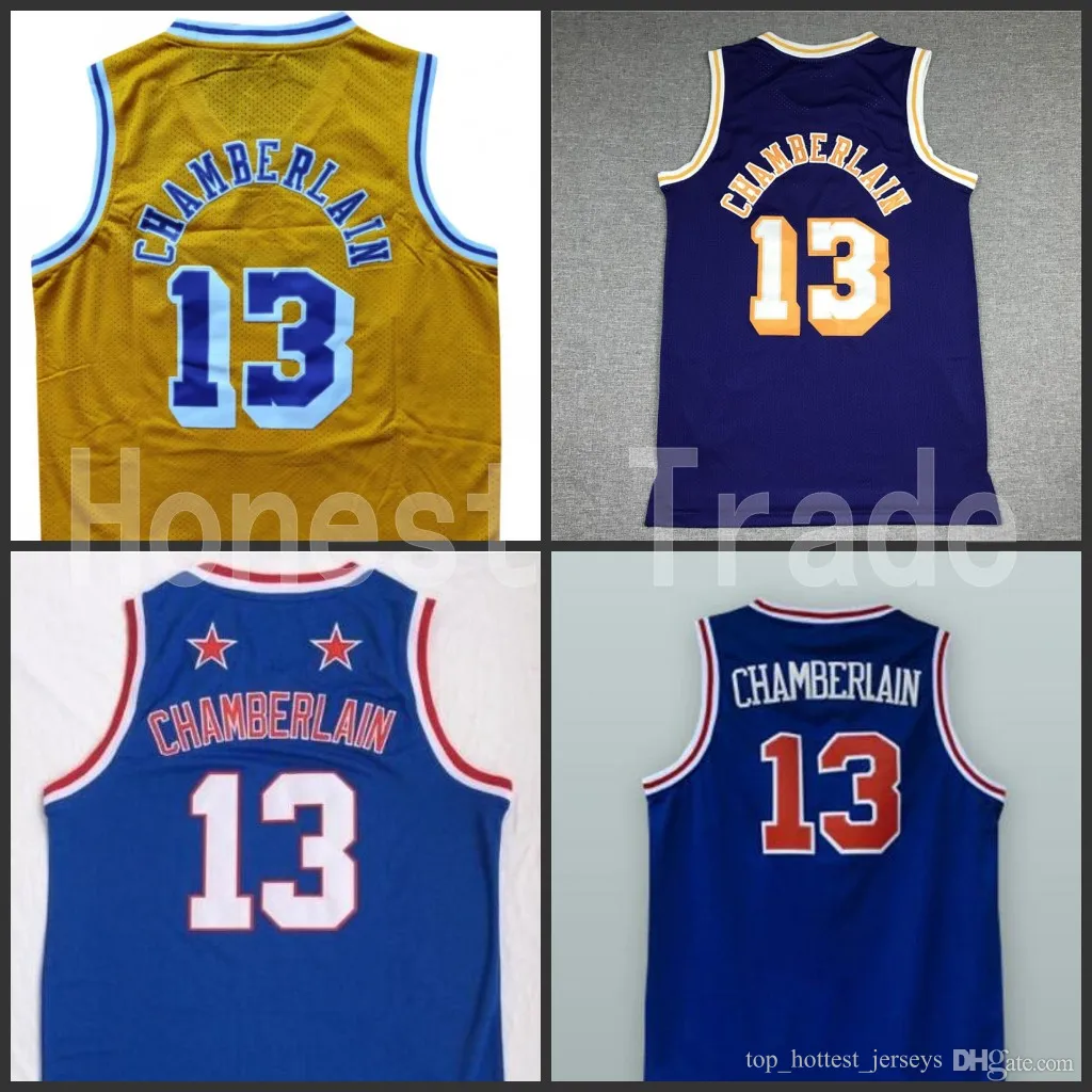 Movie Basketball Jersey 13 Wilt Chamberlain Harlem Globetrotters Blue Yellow Retro Mens Stitched Jerseys