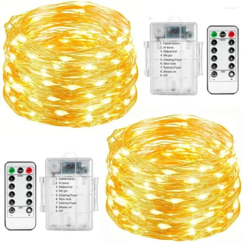 Strings Yohencin Fairy String Lights 2 Set 33ft 100 LED Battery Operated Remote Control 8 Mode Waterproof For Garden Warm White