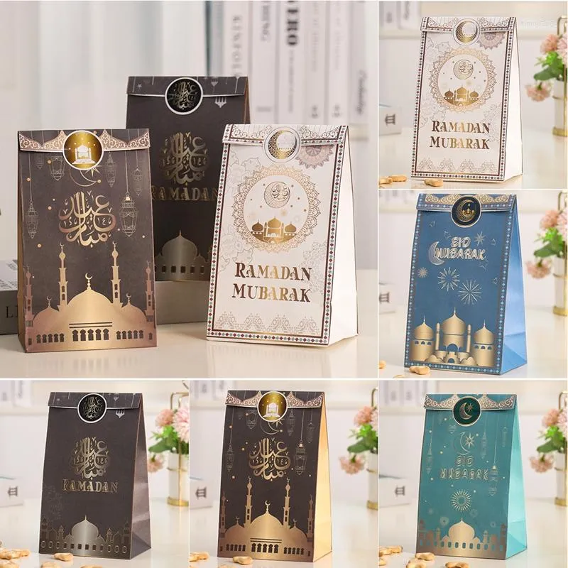 Gift Wrap 6pcs Eid Mubarak Candy Box Favor Ramadan Bag With Stickers Islamic Muslim Festival Happy Al-Fitr Event Party Supplies