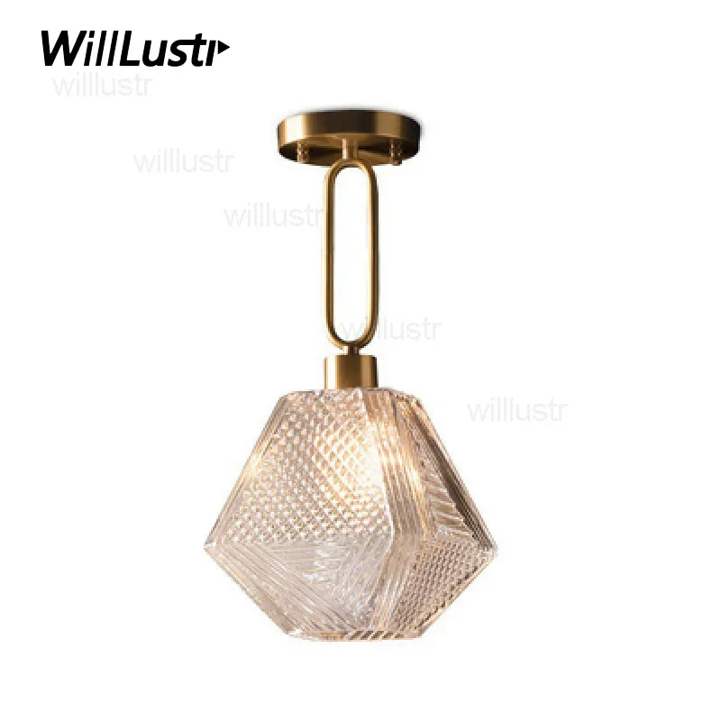 Diamond Glass Ceiling Lamp Semi-flush Light Hotel Cafe Bar Kids Bedroom Nursery Kindergarten Dinning Room Modern Design Lighting