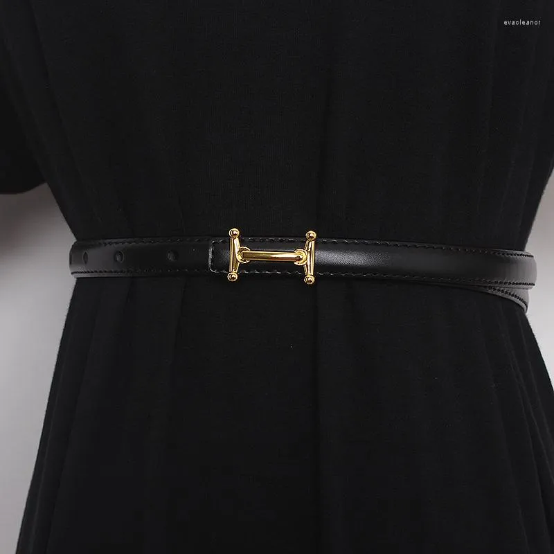 Luxury Cow Leather Women Waist Belt Slim Corset Strap Dress Shirt Belt (Black)