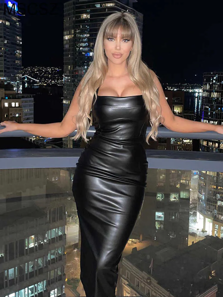 open lace back dress Black Vegan Leather Strapless Zipper Dress main image 1