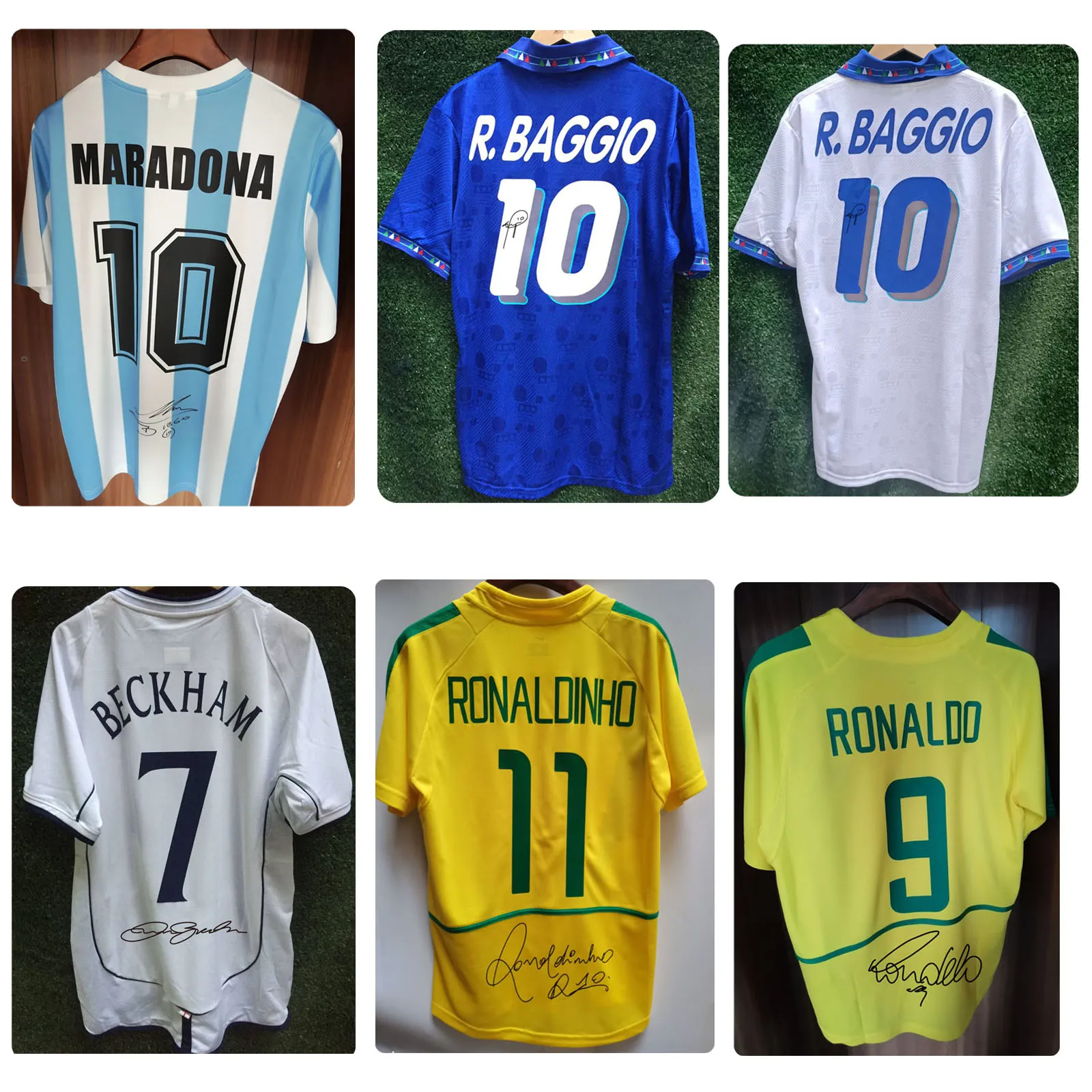 American College Football Wear 모든 슈퍼 스타 서명 저지 Maradona Baggio 시그니처 셔츠 Retro Kaka Gerrard Lampard Ronaldo 클래식 스포츠 빈티지 유니폼