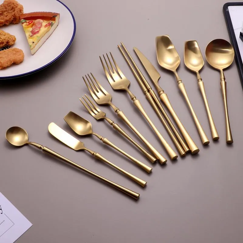 ディナーウェアセット1PC MATTER/MIRROR GOLD Tableware Fork Knife Dessert Spoon Flatware Restaurant Service Cutlery Kitchenwar