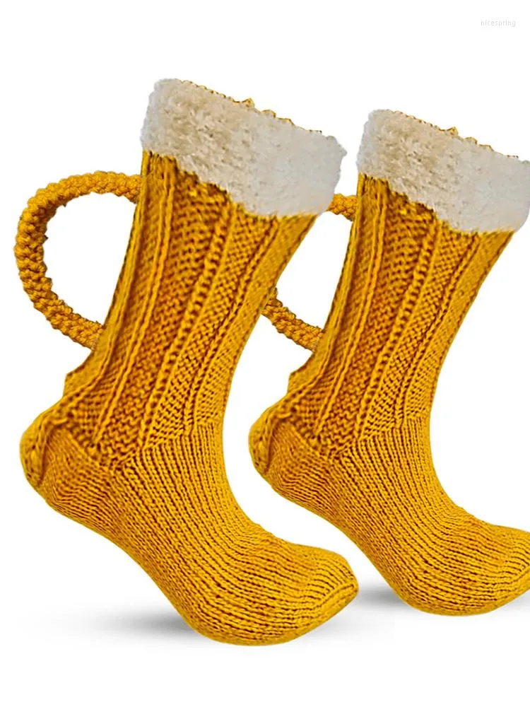 Calzini sportivi regalo di Natale boccale di birra 3D lavorato a maglia simpatico unisex novità calzino da pavimento caldo invernale per uomo donna
