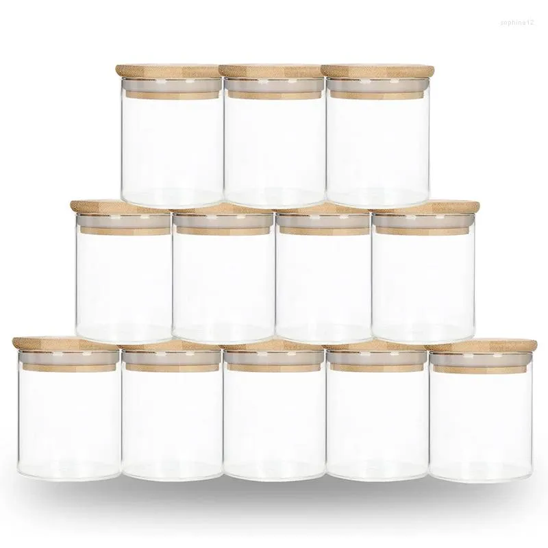 Storage Bottles Glass Spice Jars Containers Airtight Bamboo Cover Food Canister Sets For Kitchen Counter Jar Lids Flour Pantry Candy