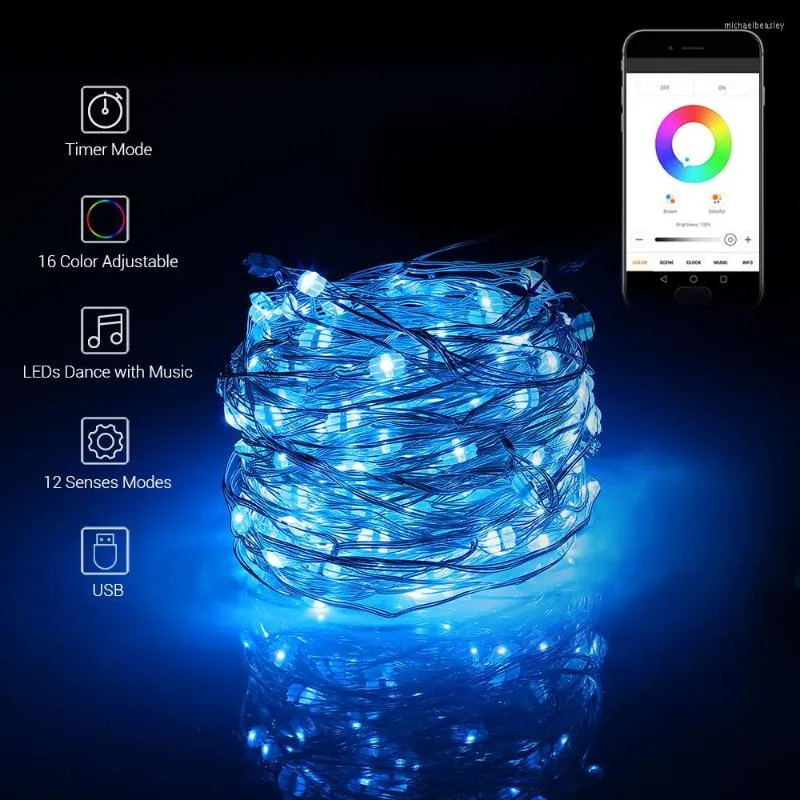 Stringhe 16 piedi Controllo intelligente dell'app Fata Luci in rame Colori Luce multifunzione a corda 12 modalità di rilevamento Dimmerabile Decorativo