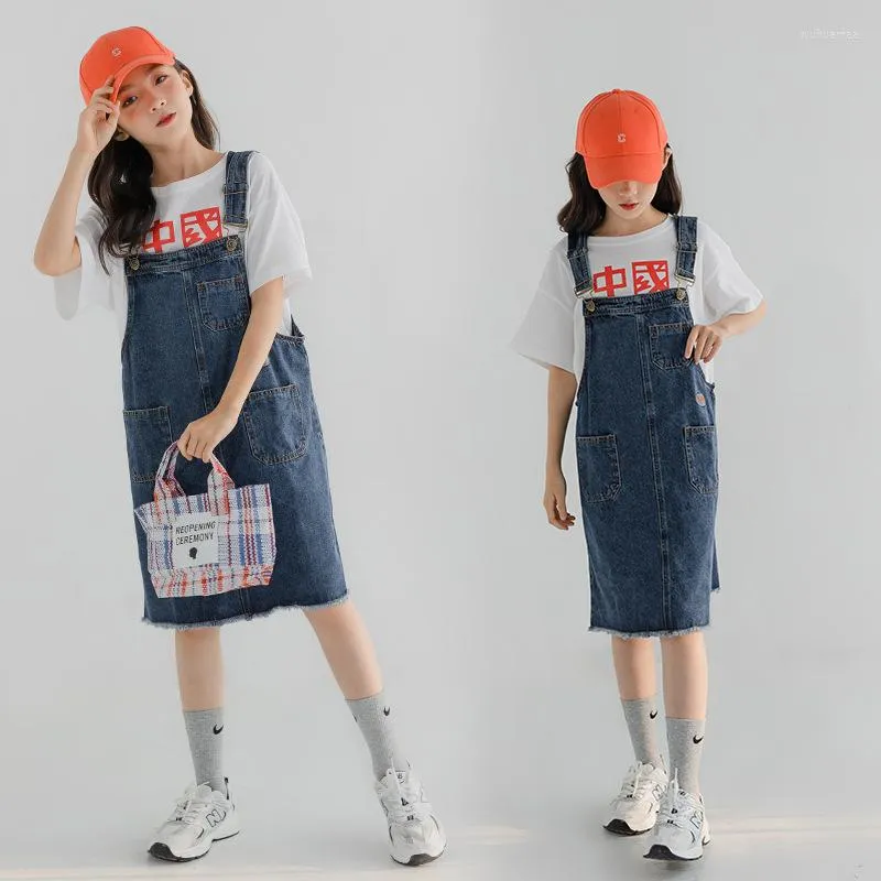 Girl Dresses Teenage Kids Girls Jeans Cotton Children Summer Spring 2022 Dress Midi Long Sleeveless School Clothes Blue