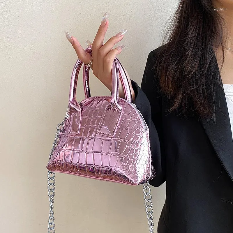 イブニングバッグ豪華な光沢のあるPUレザー女性のための小さなトート2022トレンドデザイナーチェーンショルダークロスボディ女性ハンドバッグと財布