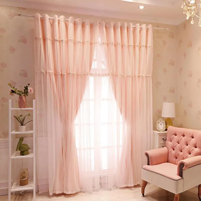 Rideau Double couche de princesse coréenne, en dentelle brodée, pour salon, chambre à coucher, ombrage de mariage, drapé en tissu Tulle