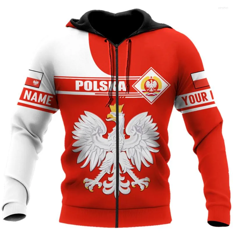 Heren Hoodies Heren Zipper Hoodie 2022 Fashion Casual Home Sweatshirt 3D Printing Polen Flag Shirt Personality Oversized Jacket