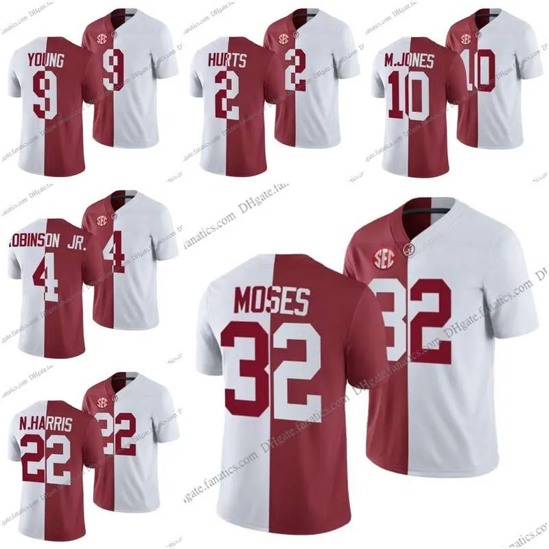 Jerseys de futebol Alabama Custom 2021-22 Jerseys de futebol universitário Jones Jalen Hurts Bryce Young John Metchie III nee Harris