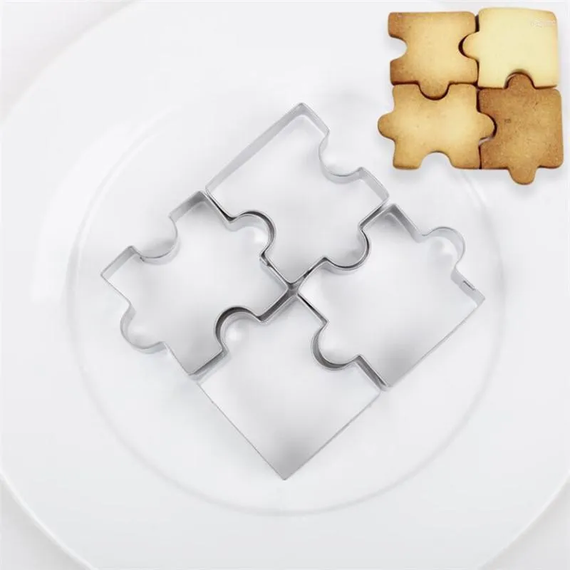 Bakvormen 4 stcs 3D roestvrij staal koekje puzzel vorm snijders toast cutter diy koek dessert bakware cake fondant malgereedschap