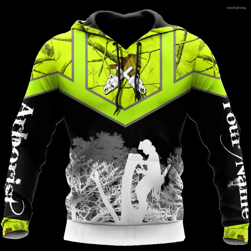 Sudaderas con capucha para hombre Arborist Green Safety nombre personalizado 3D estampado completo Sudadera con capucha Unisex sudadera para hombre ropa de calle jersey con cremallera chaqueta Casual