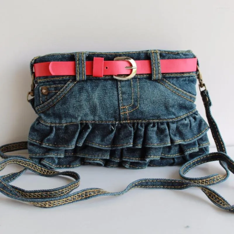 Bolsas de noite infantil garotas meninas princesas lindas jeans jeans de cinta vermelha Bolsa de ombro de banda de ombro de ombro de bolsa de moeda cruzada bolsa de moeda