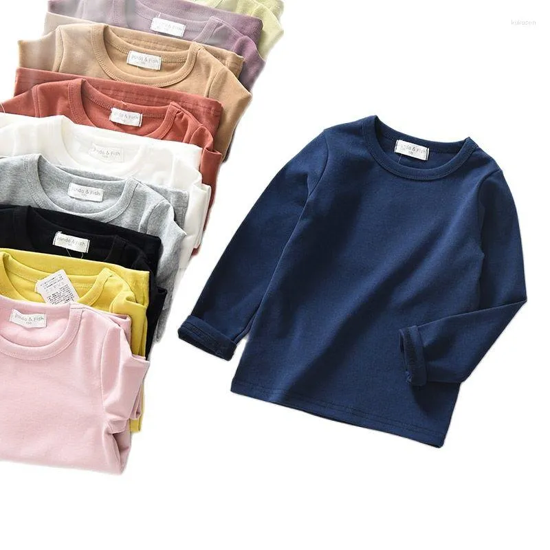 Camicie Camicia a maniche lunghe in cotone elasticizzato per bambini T-shirt a maniche lunghe Ragazzi e ragazze Abbigliamento color caramella Autunno P4651