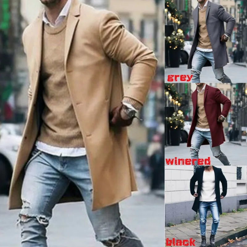 Erkek yünleri Moda Moda Erkekler Uzun Kollu Ceket Sıcak Kalın Yün Peacoat Sonbahar Kış Boy Palto 220930