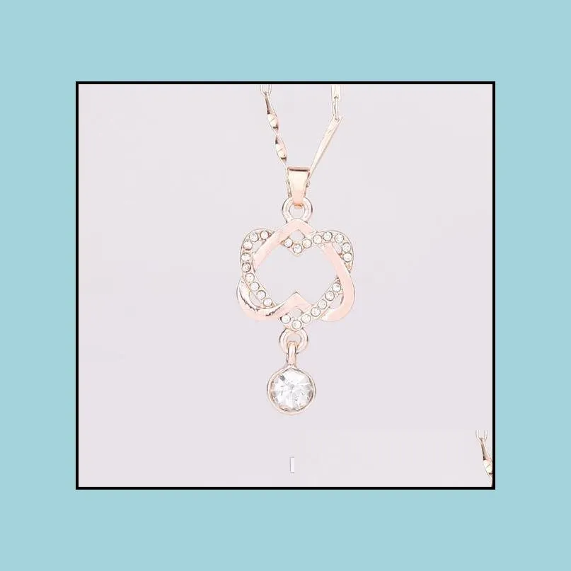 Collane con ciondolo Collana con pendente a doppio cuore per la mamma Gioielli di moda da donna Oro rosa Sier Colore Trendy Fidanzamento Crys Carshop2006 Dhv8C