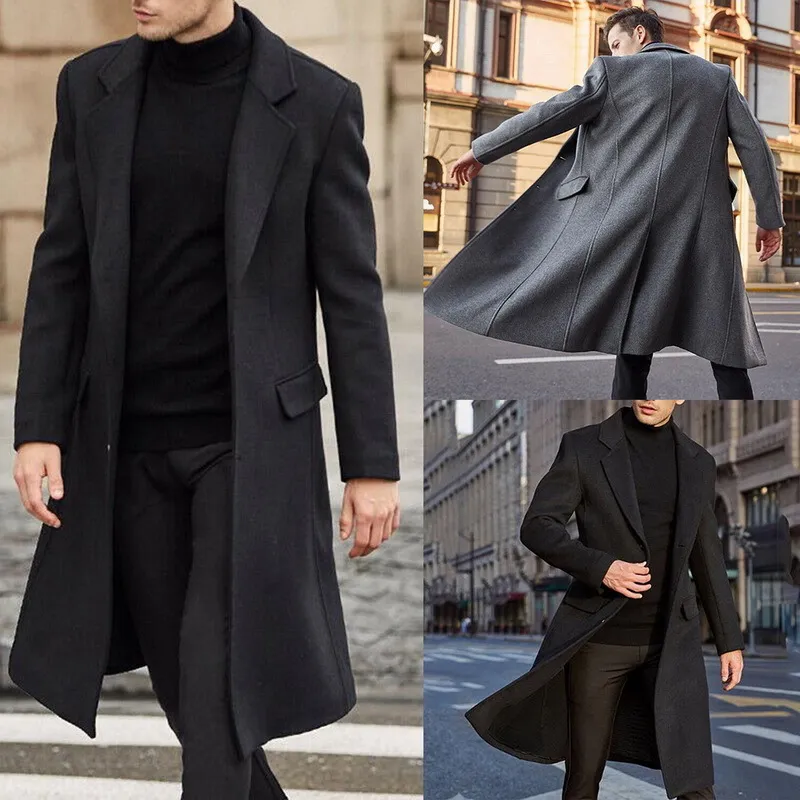 Men's Wool Blends Spring Autumn Winter Solid Men Coats Woolen Long Sleeve Jackets Fleece Mens Overcoats Fashion Long Trench Streetwear Outerwear 220930