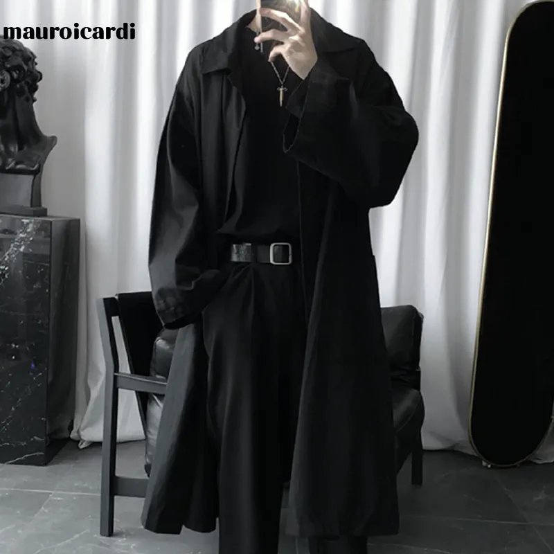 Vestes pour hommes Mauroicardi Automne Long Noir Trench-Coat Surdimensionné Hommes À Manches Longues Lâche Dark Academia Mode Esthétique sans Boutons 220930