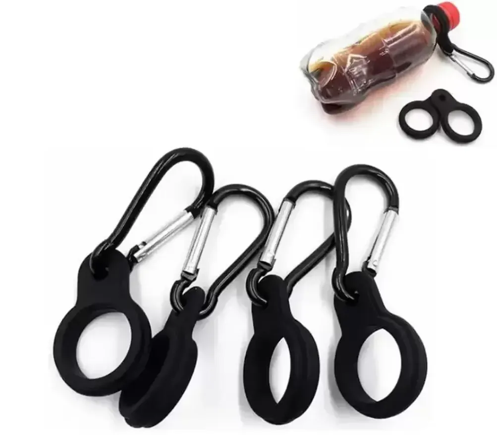 Wholesale Water Bottle Holder With Hang Buckle Carabiner Clip Key Ring Fit Cola Bottle Shaped Silicone Carrier b103