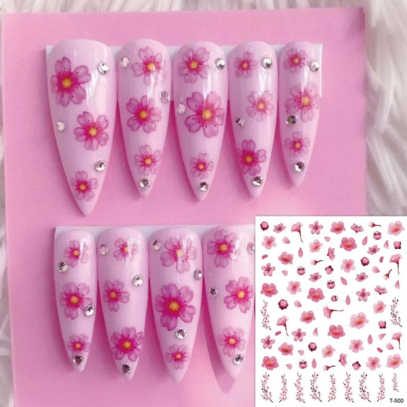 Nail Stickers 10pcs Lovely Pink Flowers Art Adhesive For Nails Cute Paper Parts With Avocado Direct Paste Decals Designs Manicu