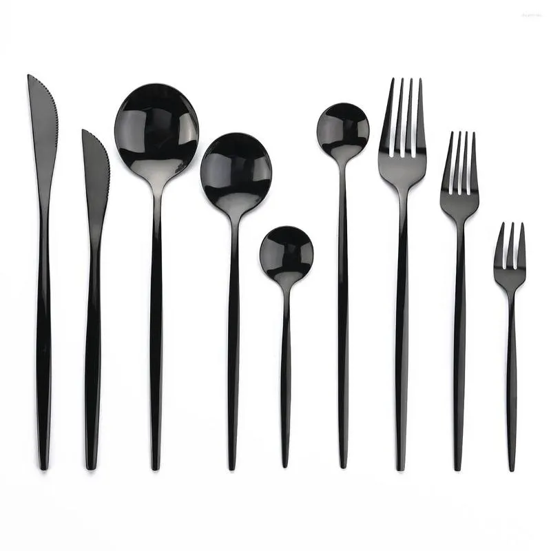 Dinnerware Sets JANKNG Mirror Black Set Knife Fork Dessert Spoon Cutlery Stainless Steel Silverware Flatware Kitchen Dinner