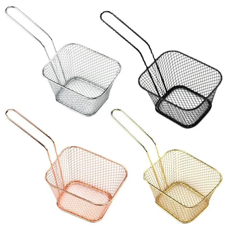 Square Wire Fry Basket Baking Healthy Cooking French Chips Korgar Netbord som serverar stekfries Desk matpresentation Mesh Kitchen Tool 1223201