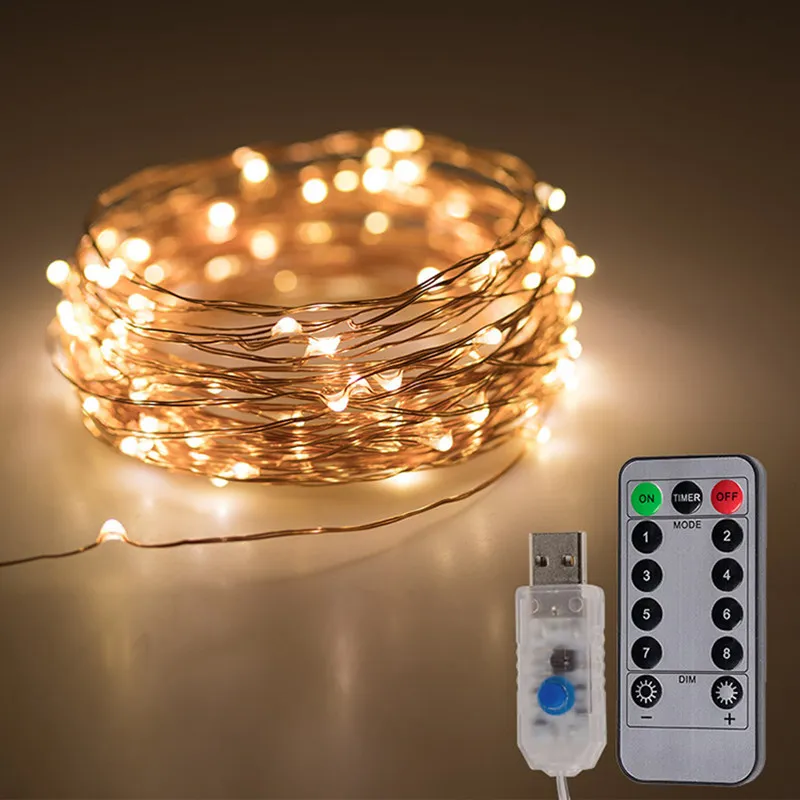 LED Peri Işıkları USB Güçlü Dize Işık Bakır Gümüş Tel Çelenk Düğün Partisi Dekorasyon Işıkları 5m 10m 20m